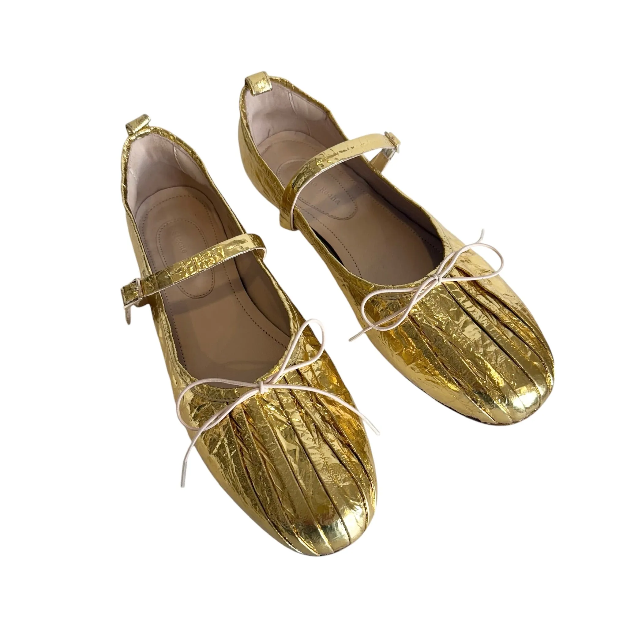 Gold Leather Ballerina Shoes - 10