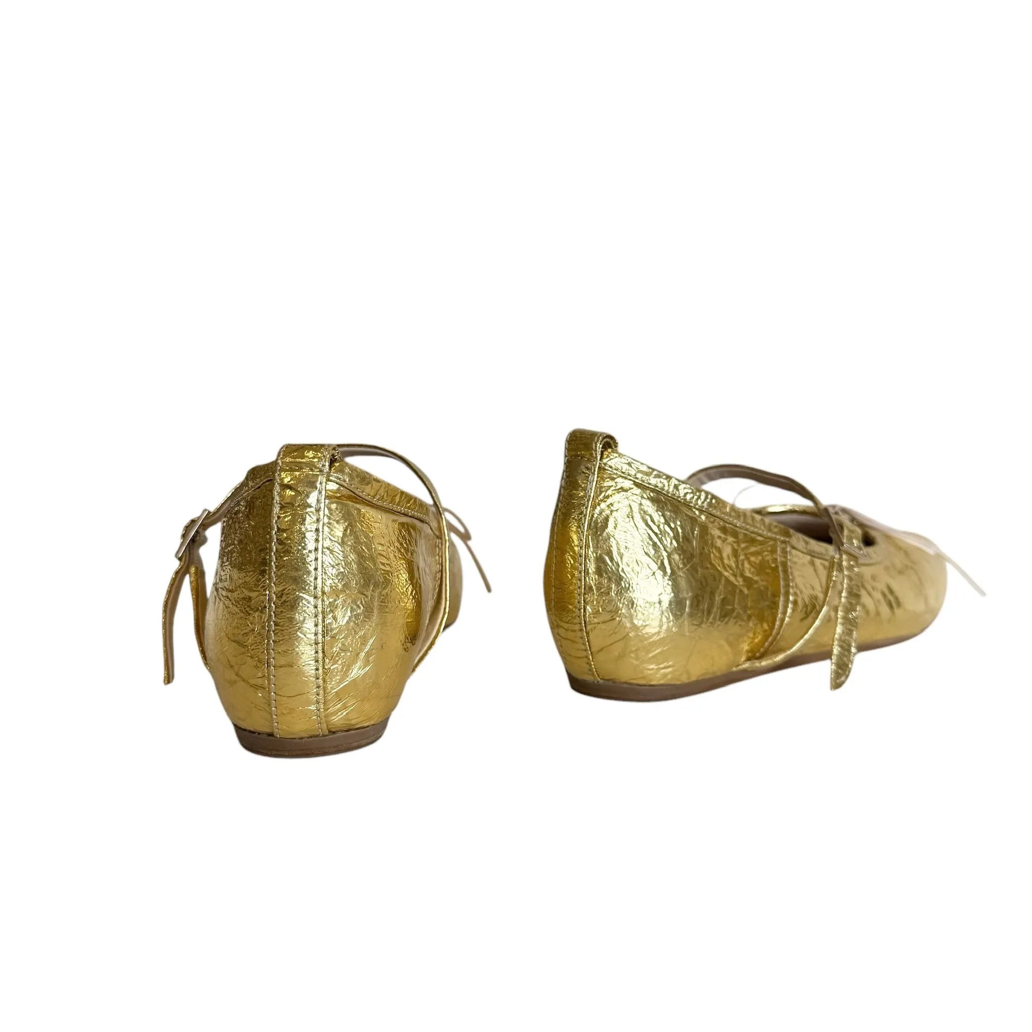 Gold Leather Ballerina Shoes - 10