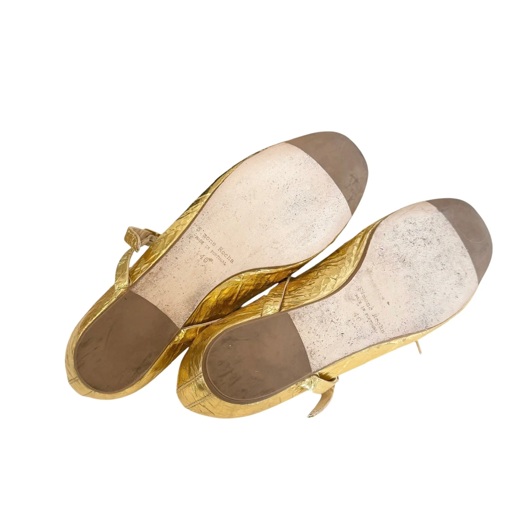Gold Leather Ballerina Shoes - 10