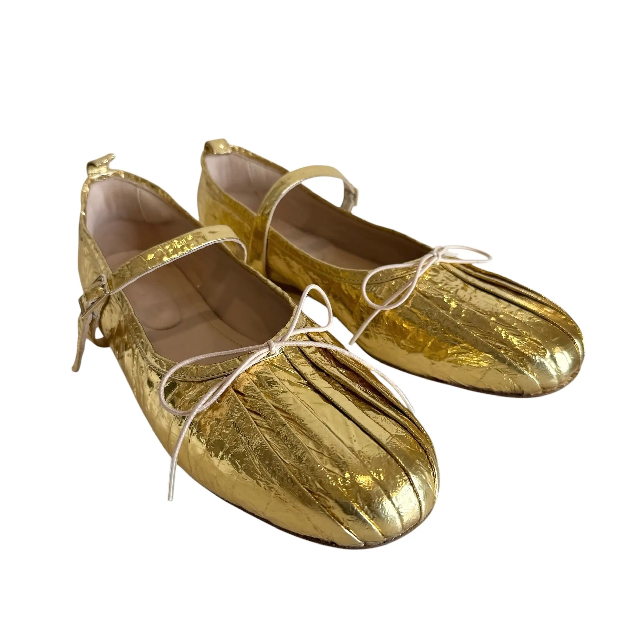 Gold Leather Ballerina Shoes - 10