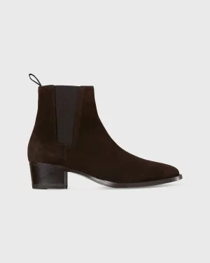 Heeled Chelsea Boot in Brown Suede
