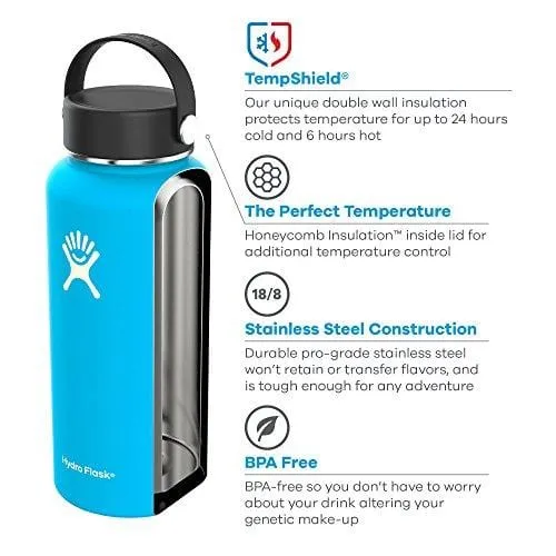 Hydro Flask 32 oz Water Bottle | Stainless Steel & Vacuum Insulated | Wide Mouth with Leak Proof Flex Cap | Watermelon