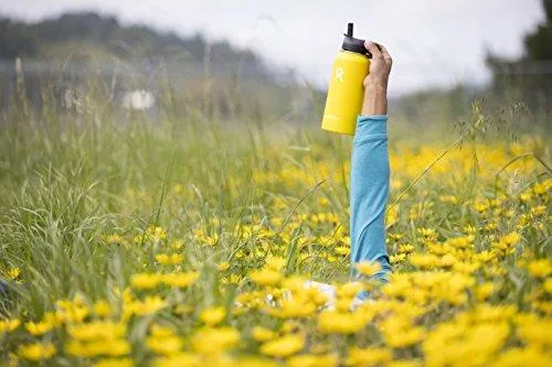 Hydro Flask Vacuum Insulated Stainless Steel Water Bottle Wide Mouth with Straw Lid (Black, 40-Ounce)