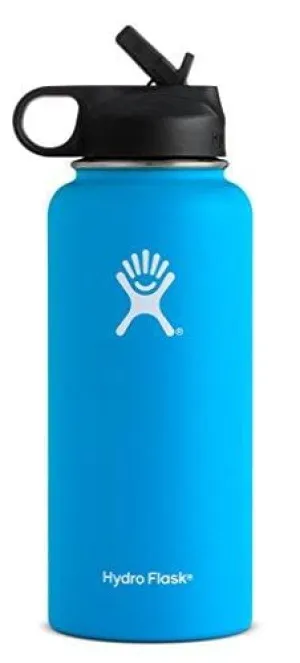 Hydro Flask Vacuum Insulated Stainless Steel Water Bottle Wide Mouth with Straw Lid (Pacific, 40-Ounce)