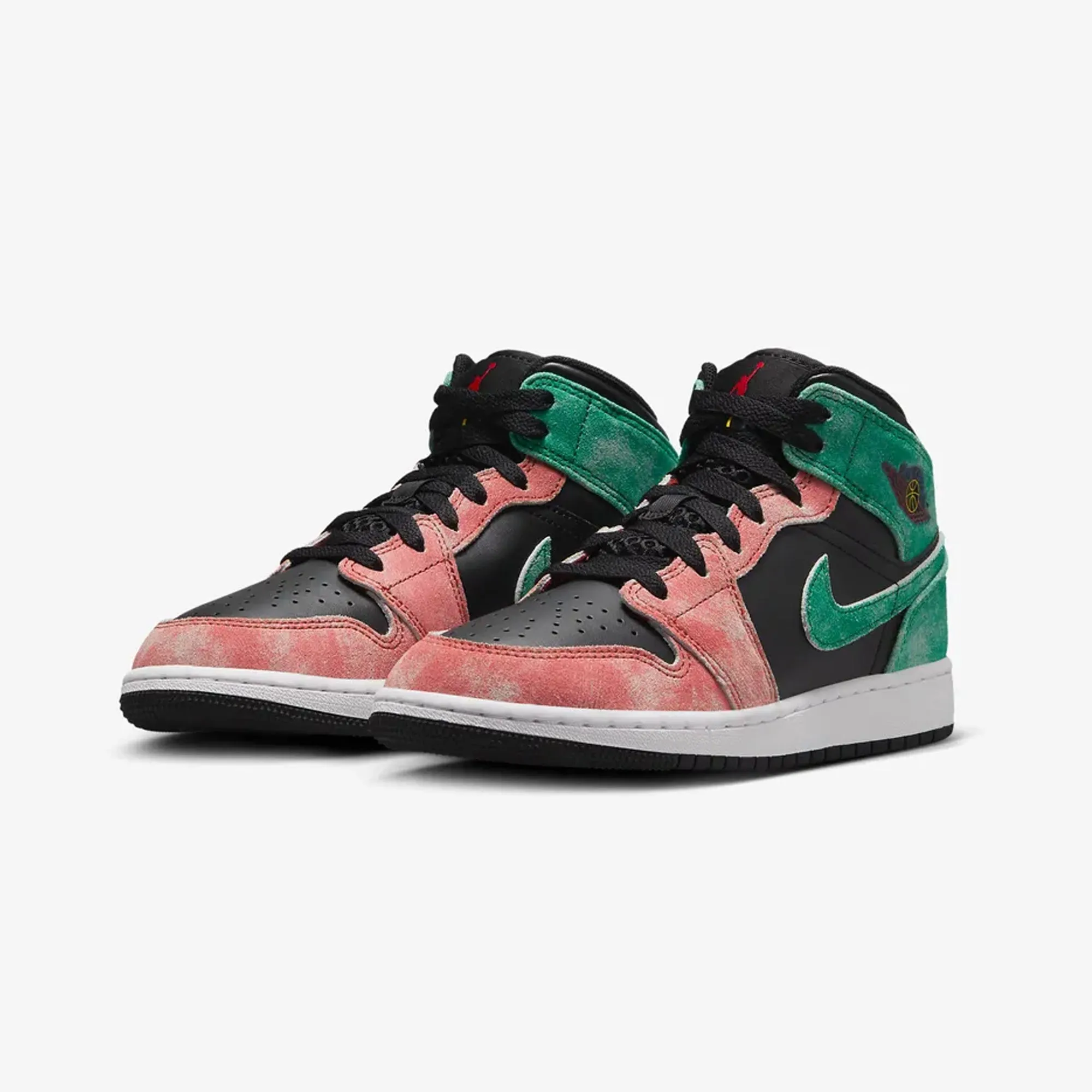 Jordan | AIR JORDAN 1 MID SE (GS)  { BLACK/PINE GREEN-DUNE RED-PINE GREEN