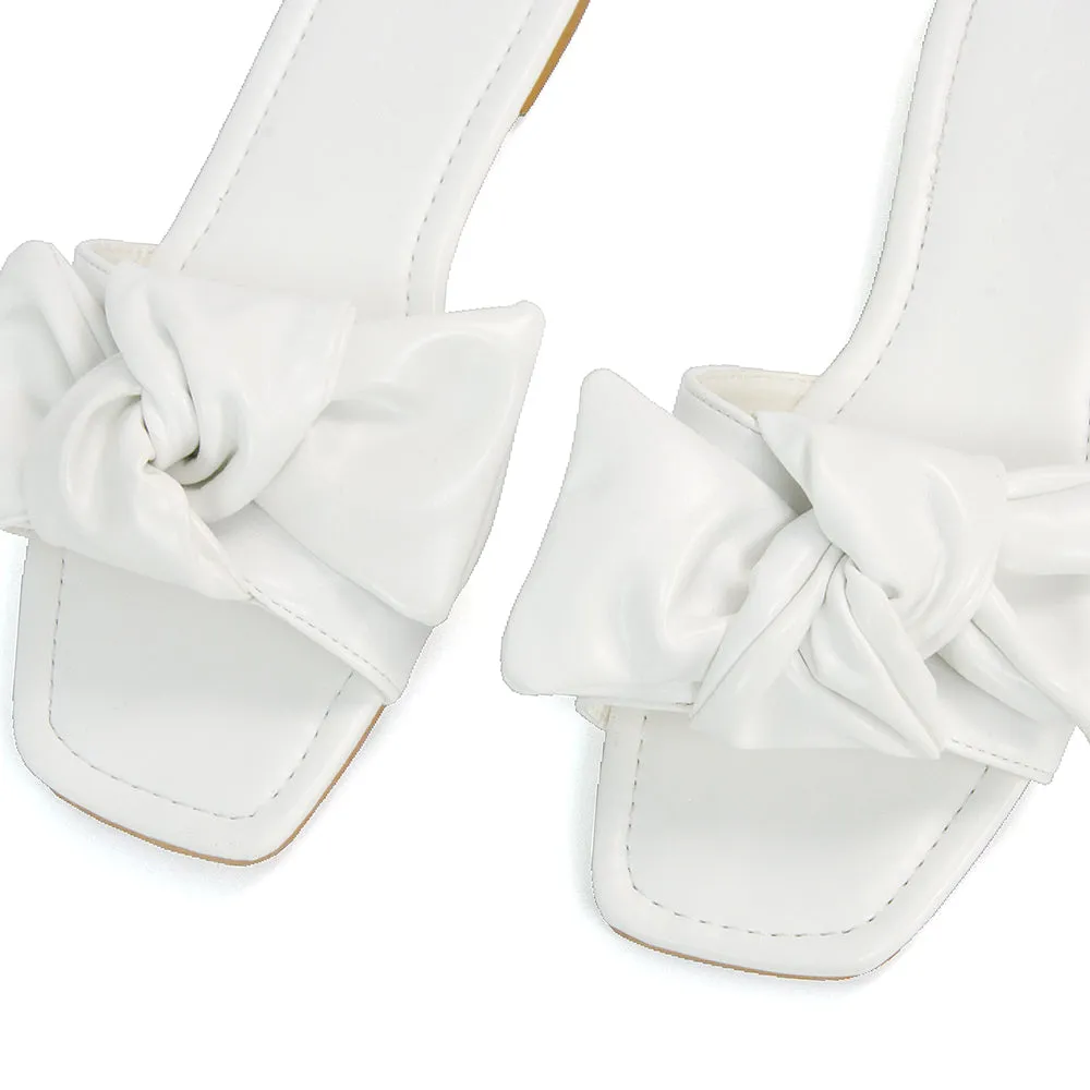 Kallie Flat Bow Detail Square Toe Summer Slider Sandals in Purple Synthetic Leather