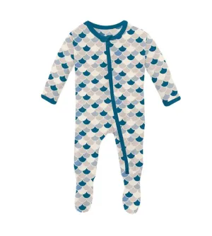 Kickee Pants Printed 2 Way Zipper Footie - Latte Scales