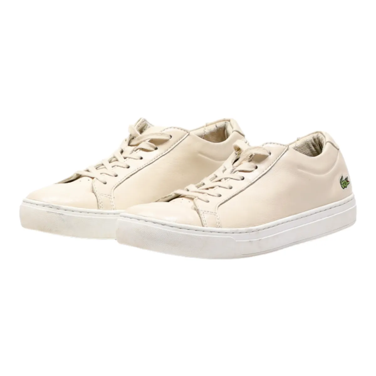 LACOSTE Low Top Trainers Beige Leather Womens UK 7