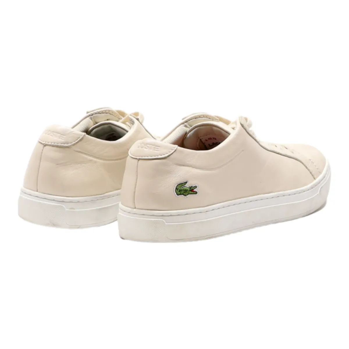 LACOSTE Low Top Trainers Beige Leather Womens UK 7