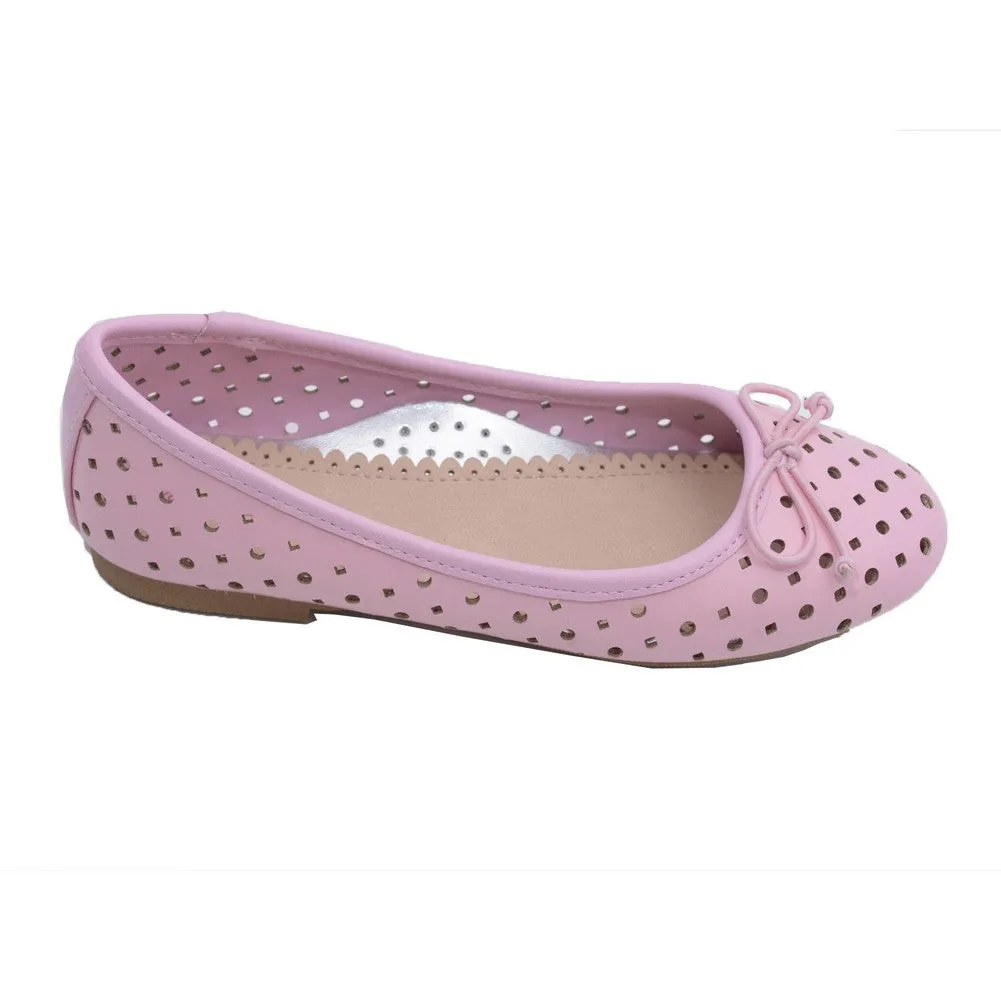 Little Big Kids Girls Pink Perforated Bow Ballet Flats 11-4 Kids