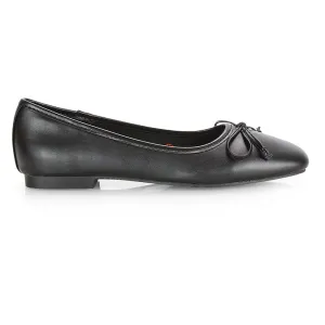 Lizzy Bow Detailing Flat Square Toe Ballerina Pump Shoes in Black PU