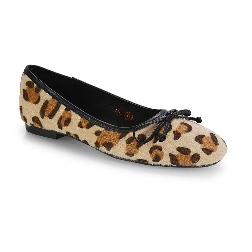 Lizzy Bow Detailing Flat Square Toe Ballerina Pump Shoes in Black PU
