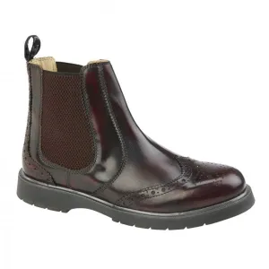 M281BD Mens Leather Brogue Chelsea Boots Burgundy