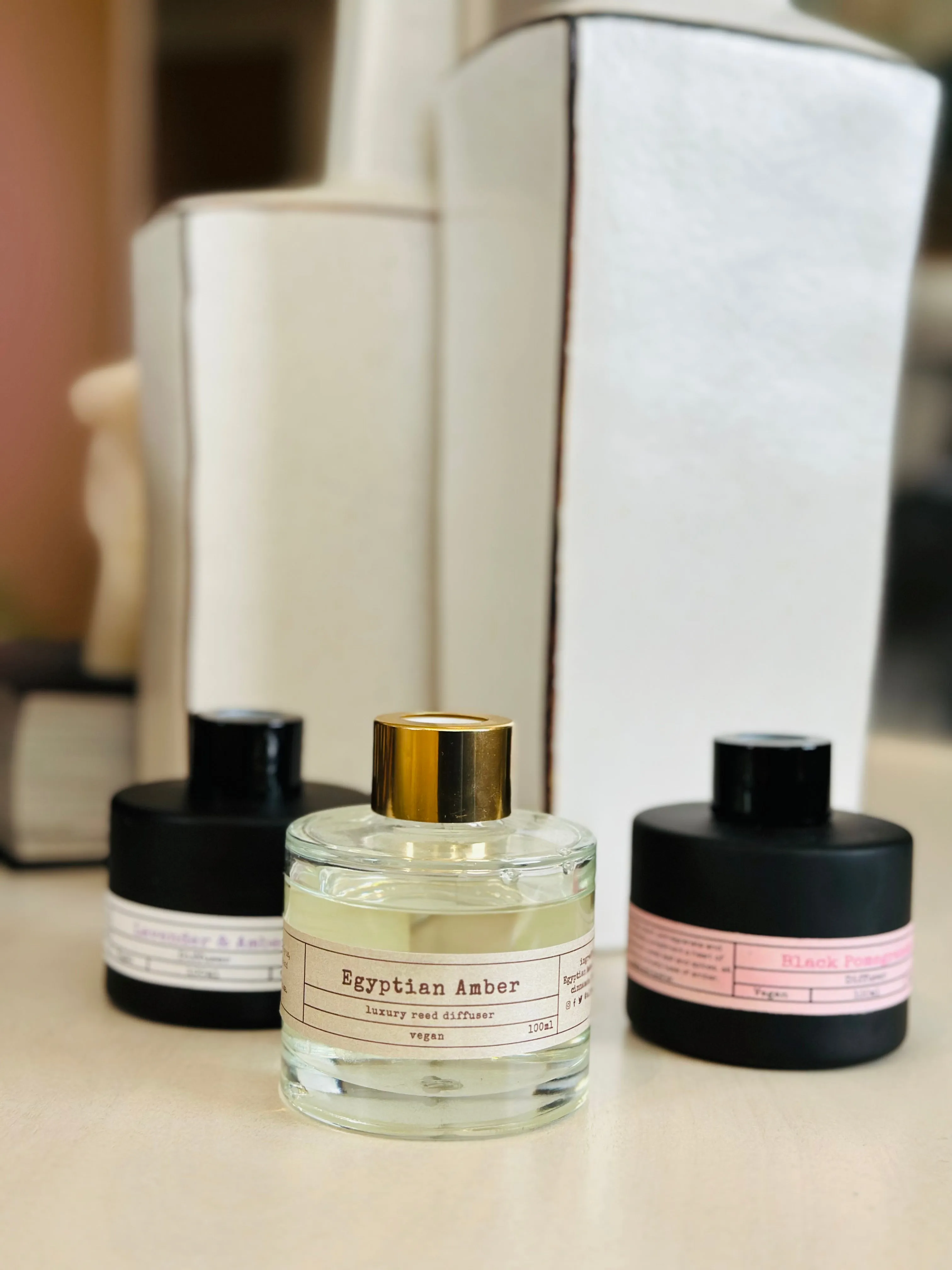 Matte Black Glass Reed Diffuser - Rhubarb and Rose