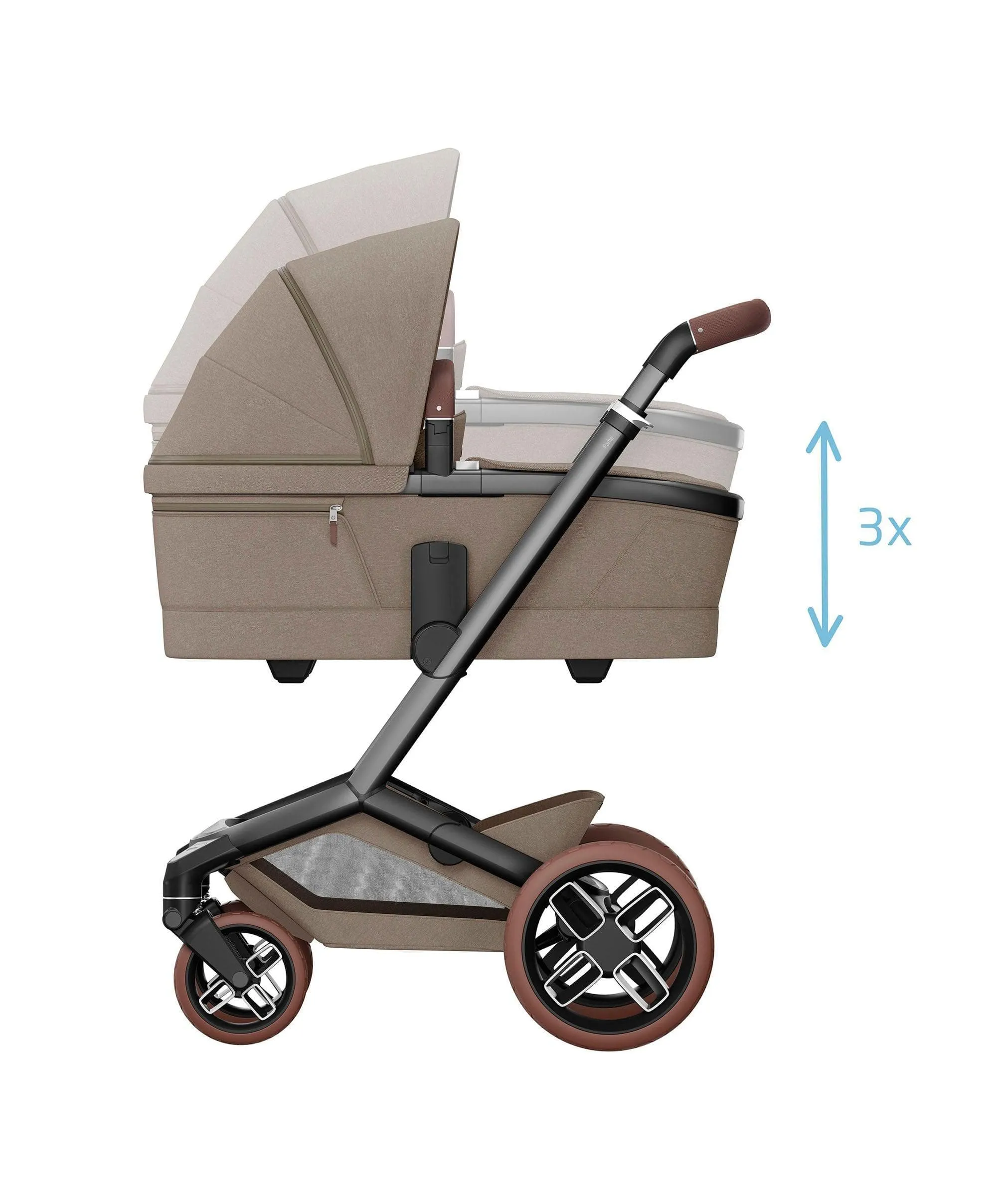 Maxi Cosi Fame Complete Pushchair Bundle with Pebble 360 Car Seat & Base – Truffle with Brown Wheels