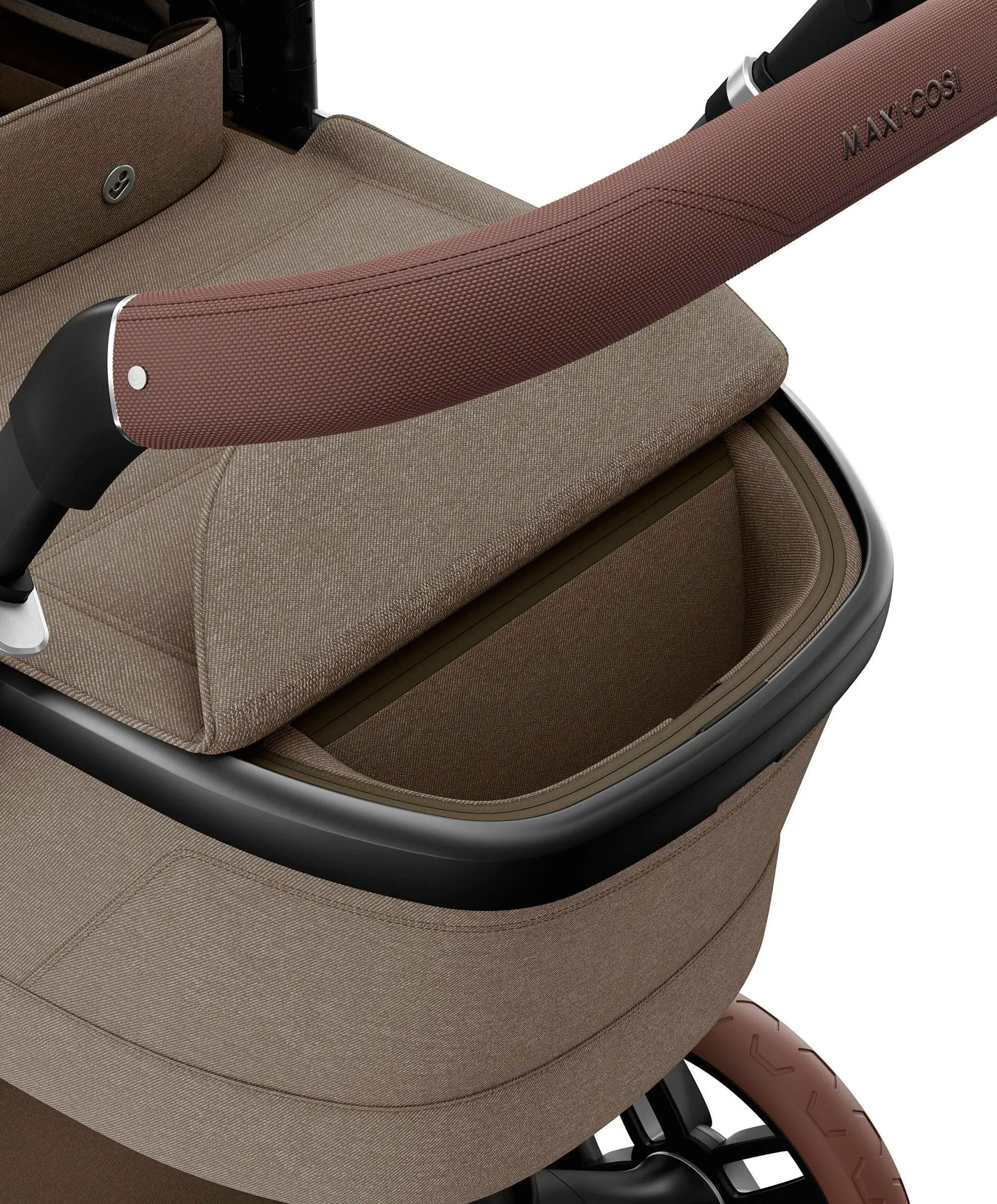 Maxi Cosi Fame Complete Pushchair Bundle with Pebble 360 Car Seat & Base – Truffle with Brown Wheels