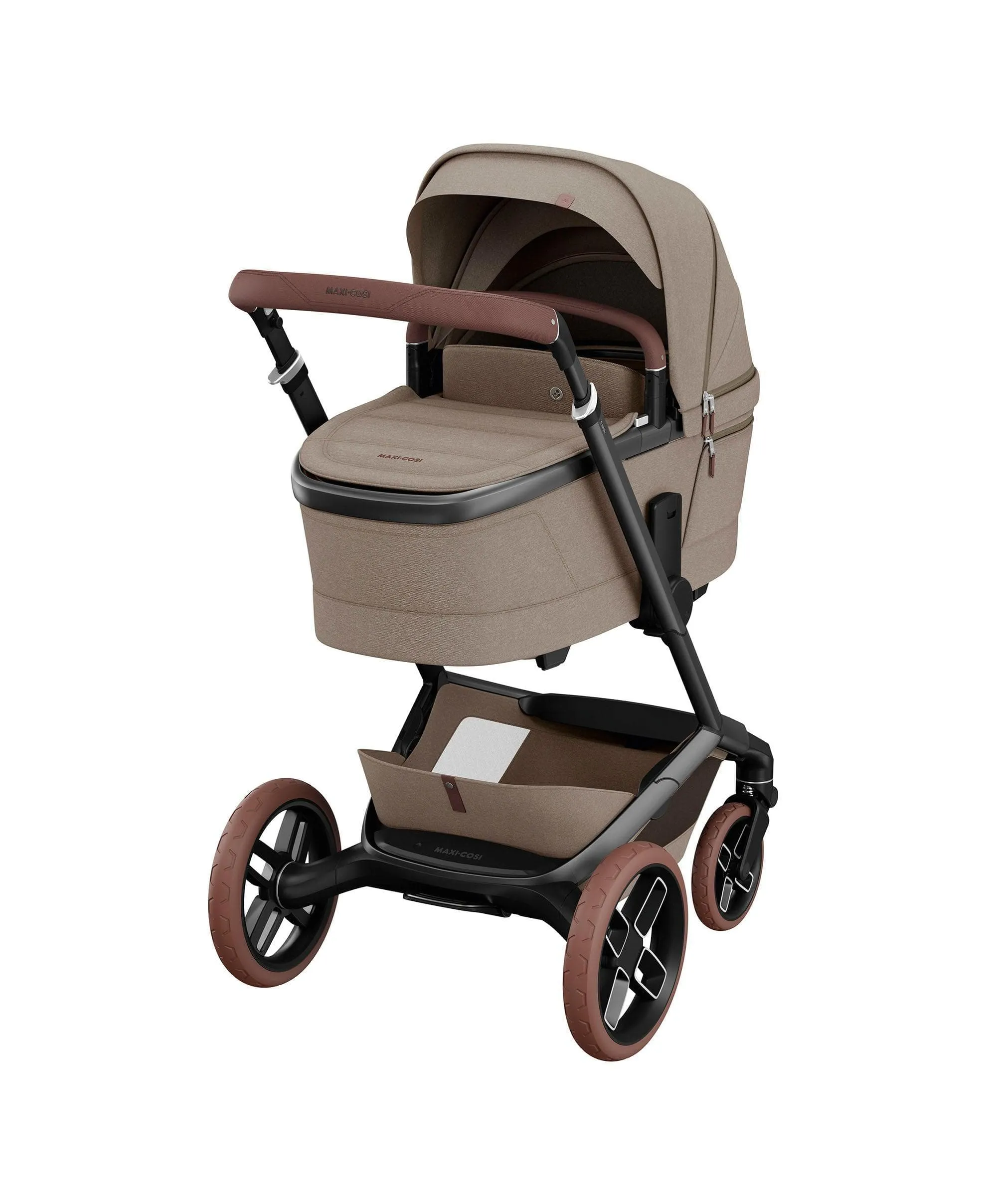 Maxi Cosi Fame Complete Pushchair Bundle with Pebble 360 Car Seat & Base – Truffle with Brown Wheels