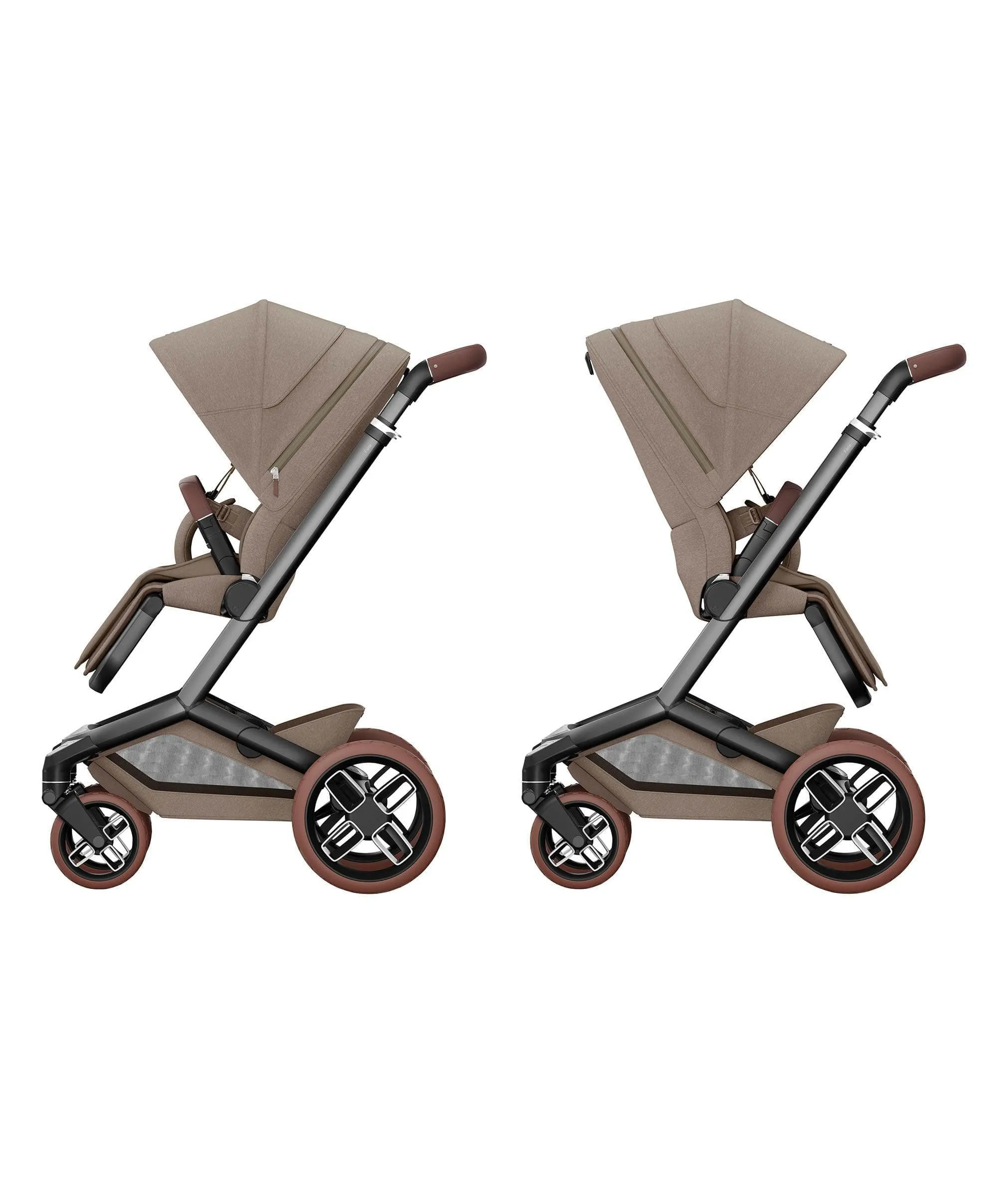 Maxi Cosi Fame Complete Pushchair Bundle with Pebble 360 Car Seat & Base – Truffle with Brown Wheels