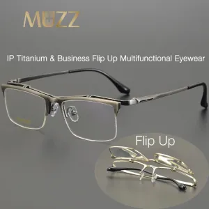 Muzz Men's Semi Rim Square Flip Up Titanium Eyeglasses 6152