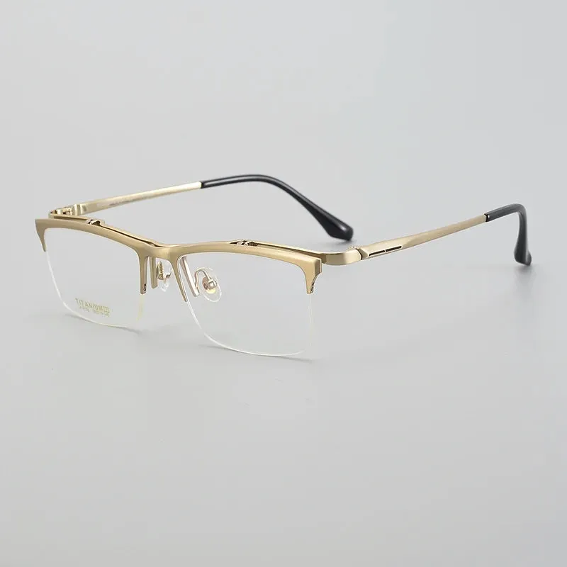 Muzz Men's Semi Rim Square Flip Up Titanium Eyeglasses 6152