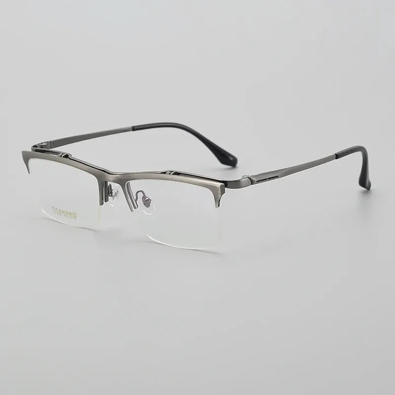 Muzz Men's Semi Rim Square Flip Up Titanium Eyeglasses 6152