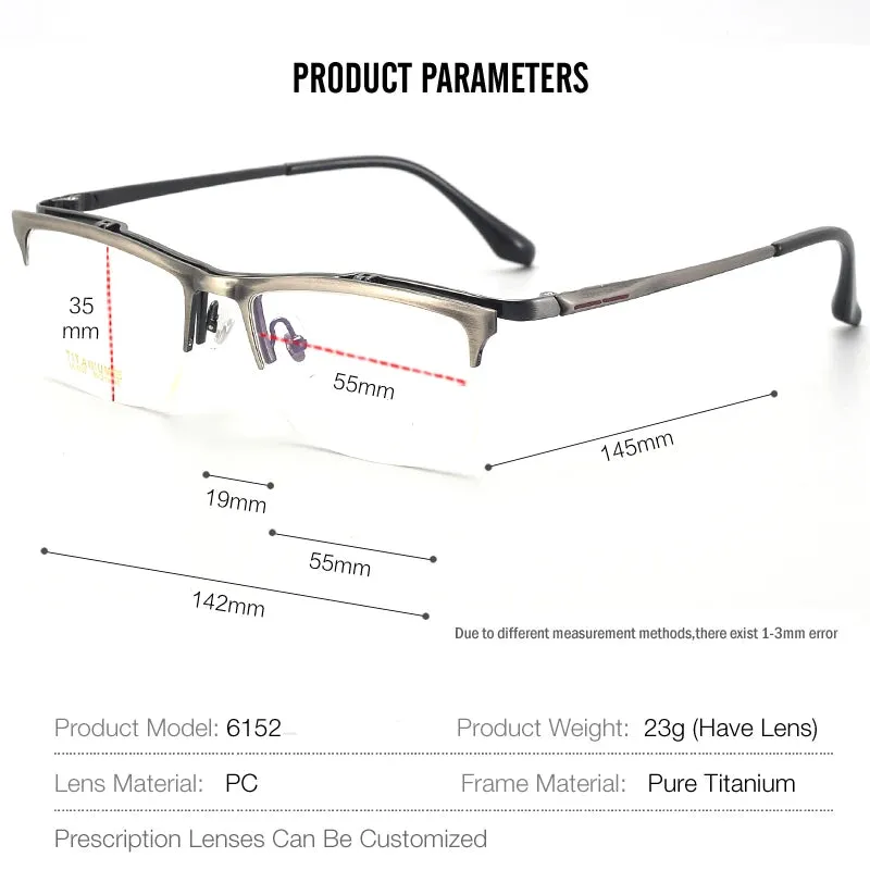 Muzz Men's Semi Rim Square Flip Up Titanium Eyeglasses 6152