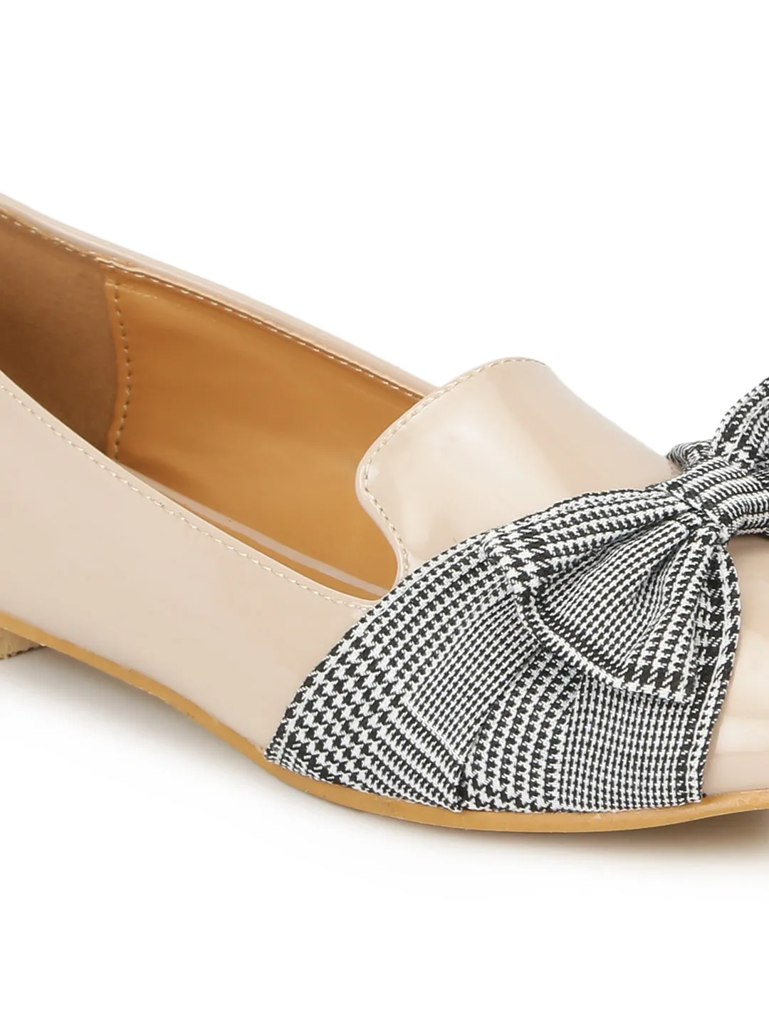 Nude Patent Check Bow Belly Flats