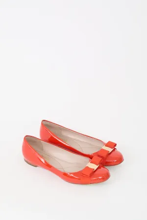 Orange Patent Leather Vara Bow Flat