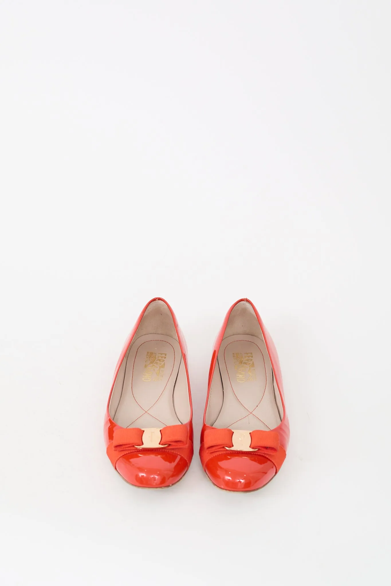 Orange Patent Leather Vara Bow Flat