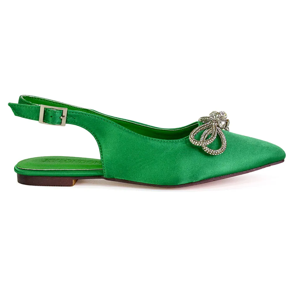 Ossie Slingback Diamante Bow Pointed Toe Ballerina Pump Shoes in Fuchsia