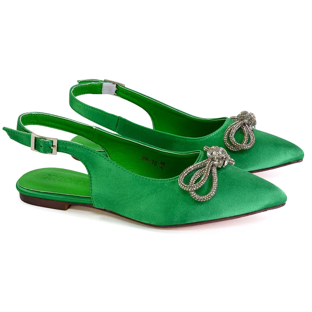 Ossie Slingback Diamante Bow Pointed Toe Ballerina Pump Shoes in Fuchsia