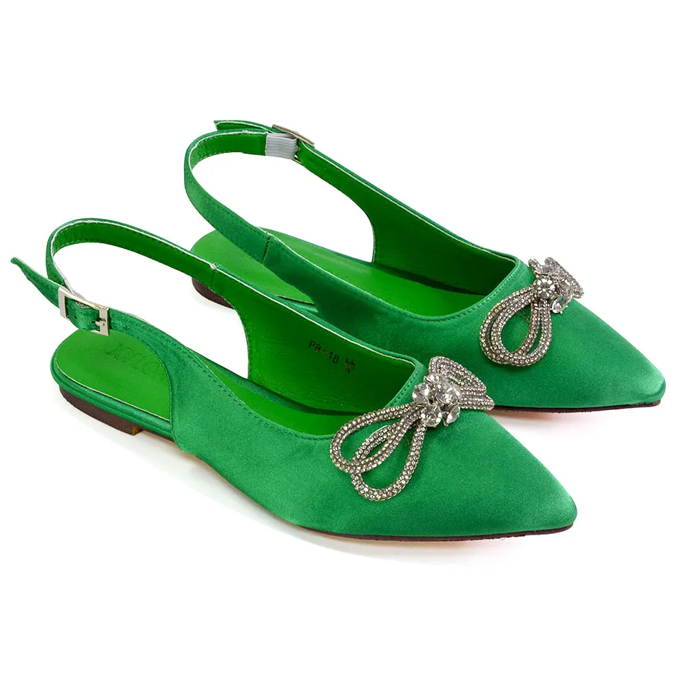 Ossie Slingback Diamante Bow Pointed Toe Ballerina Pump Shoes in Fuchsia