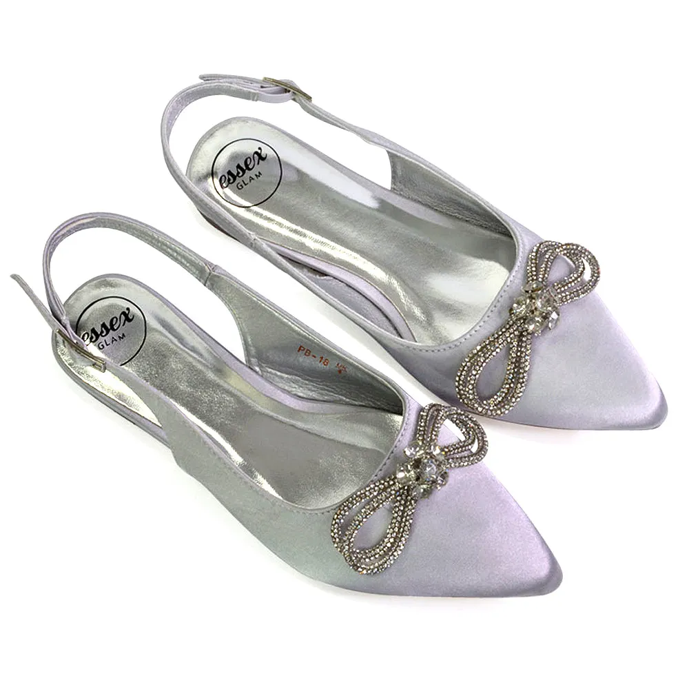 Ossie Slingback Diamante Bow Pointed Toe Ballerina Pump Shoes in Fuchsia