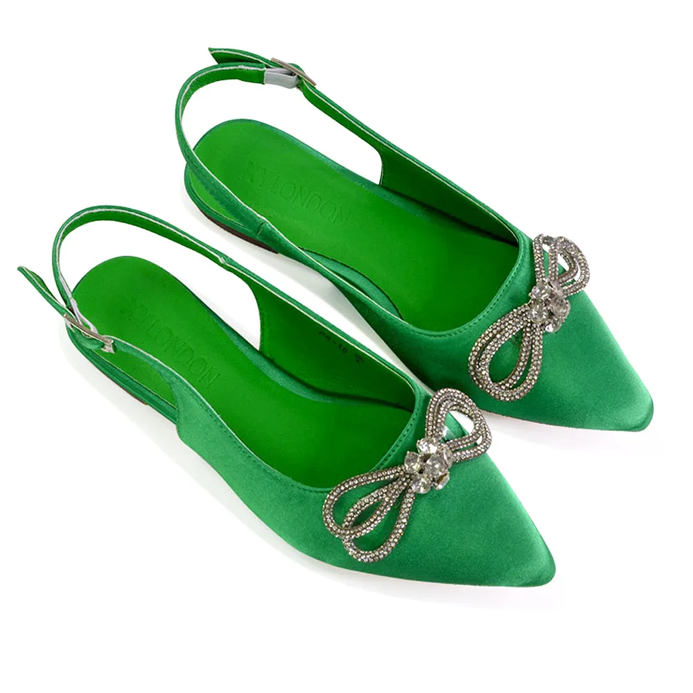 Ossie Slingback Diamante Bow Pointed Toe Ballerina Pump Shoes in Fuchsia