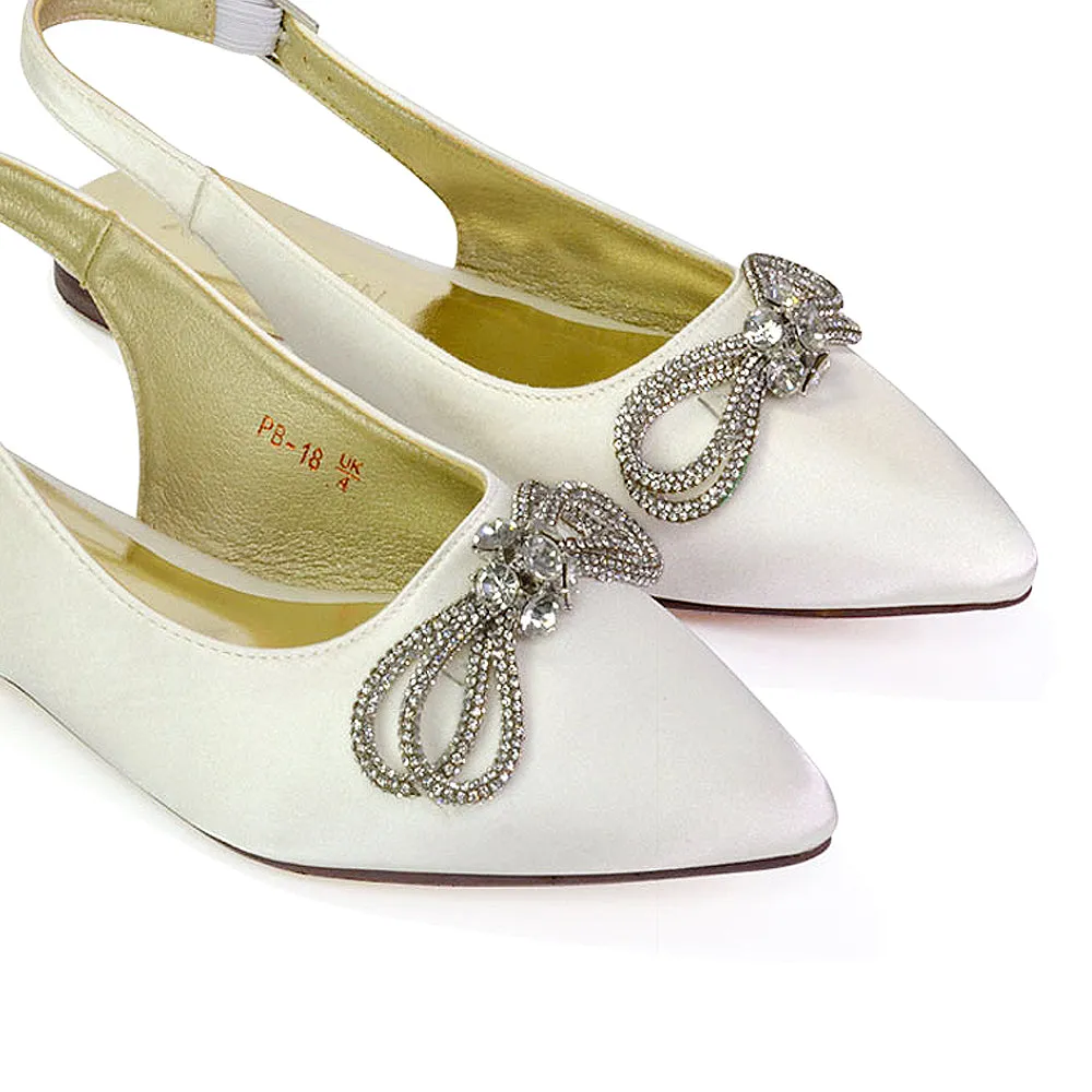 Ossie Slingback Diamante Bow Pointed Toe Ballerina Pump Shoes in Fuchsia