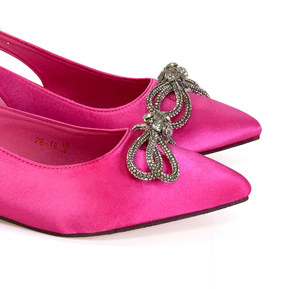Ossie Slingback Diamante Bow Pointed Toe Ballerina Pump Shoes in Fuchsia