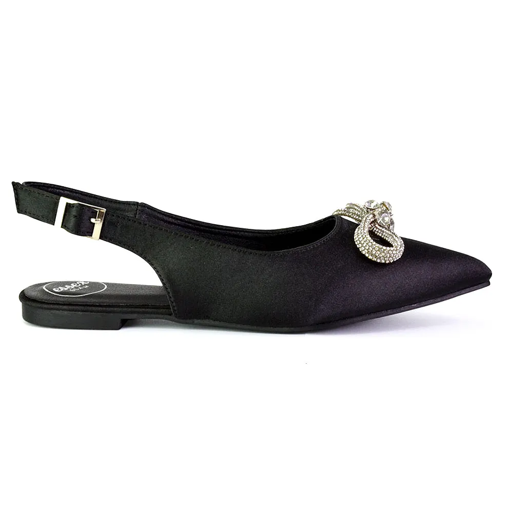 Ossie Slingback Diamante Bow Pointed Toe Ballerina Pump Shoes in Fuchsia