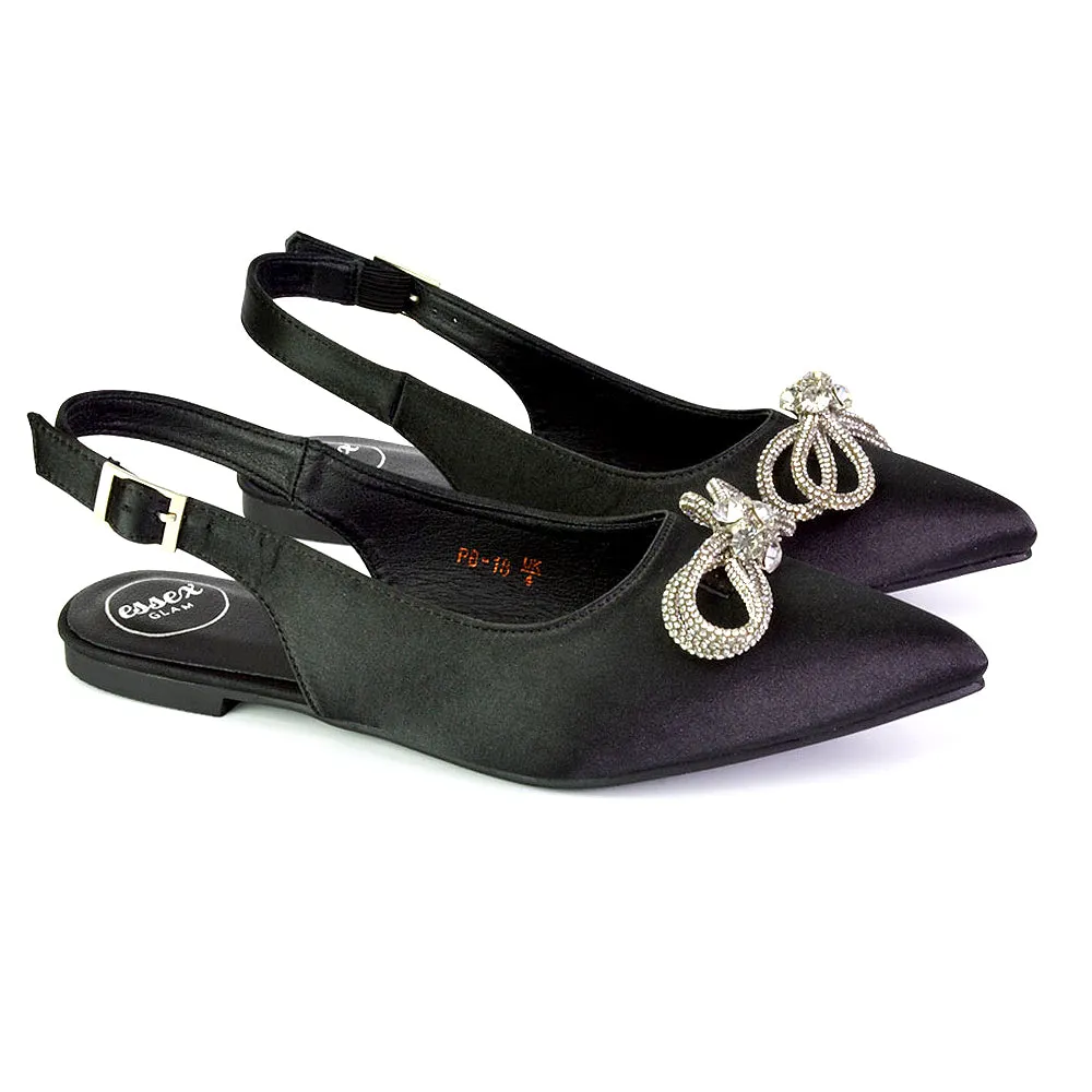 Ossie Slingback Diamante Bow Pointed Toe Ballerina Pump Shoes in Fuchsia
