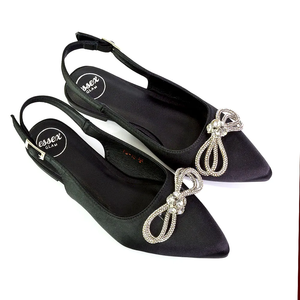 Ossie Slingback Diamante Bow Pointed Toe Ballerina Pump Shoes in Fuchsia
