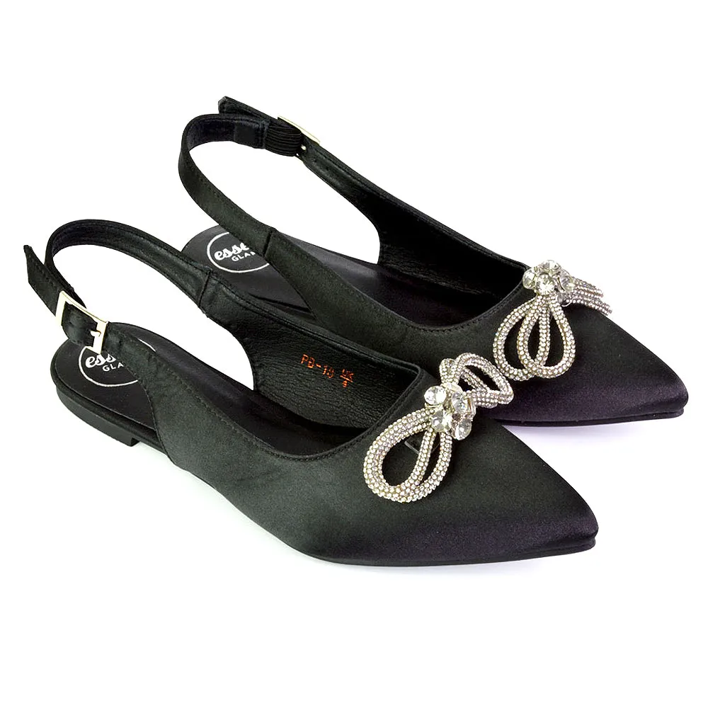 Ossie Slingback Diamante Bow Pointed Toe Ballerina Pump Shoes in Fuchsia