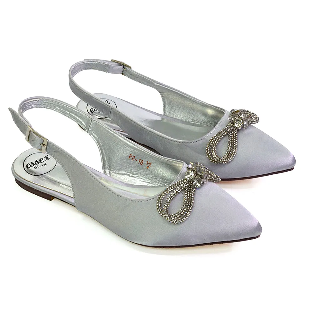 Ossie Slingback Diamante Bow Pointed Toe Ballerina Pump Shoes in Fuchsia