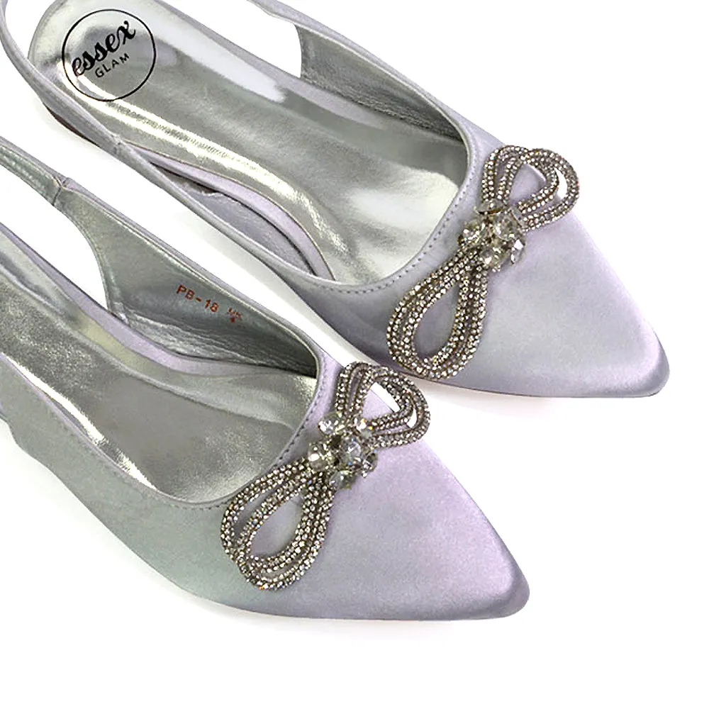 Ossie Slingback Diamante Bow Pointed Toe Ballerina Pump Shoes in Fuchsia