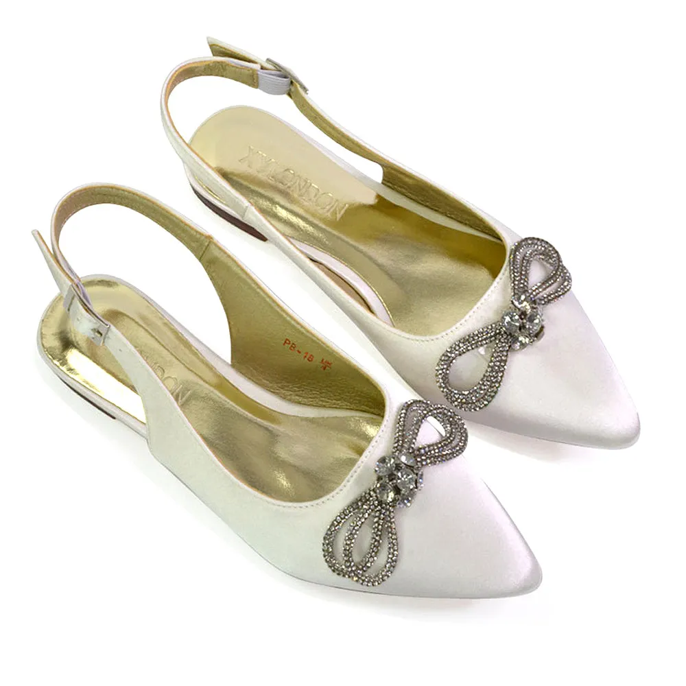Ossie Slingback Diamante Bow Pointed Toe Ballerina Pump Shoes in Fuchsia