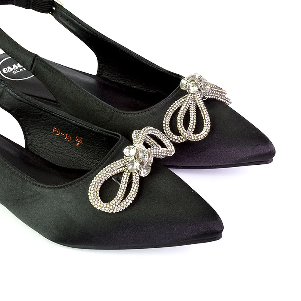 Ossie Slingback Diamante Bow Pointed Toe Ballerina Pump Shoes in Fuchsia