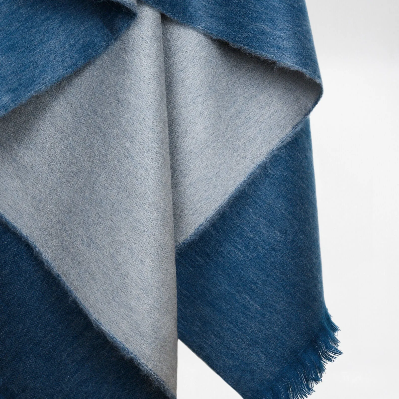 Pantoja - Baby Alpaca Wool Reversible Throw Blanket / Sofa Cover - Queen 98" x 67" - Fringed - Deep Blue/Gray