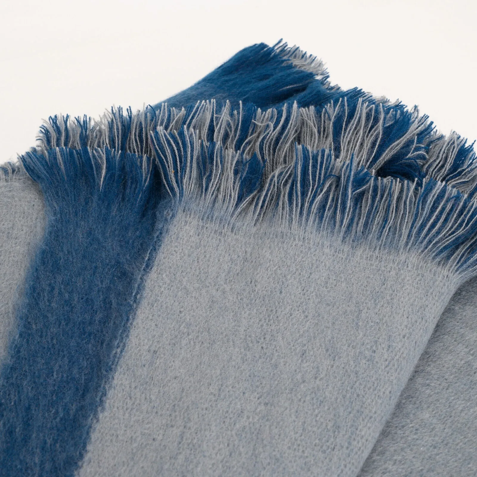 Pantoja - Baby Alpaca Wool Reversible Throw Blanket / Sofa Cover - Queen 98" x 67" - Fringed - Deep Blue/Gray