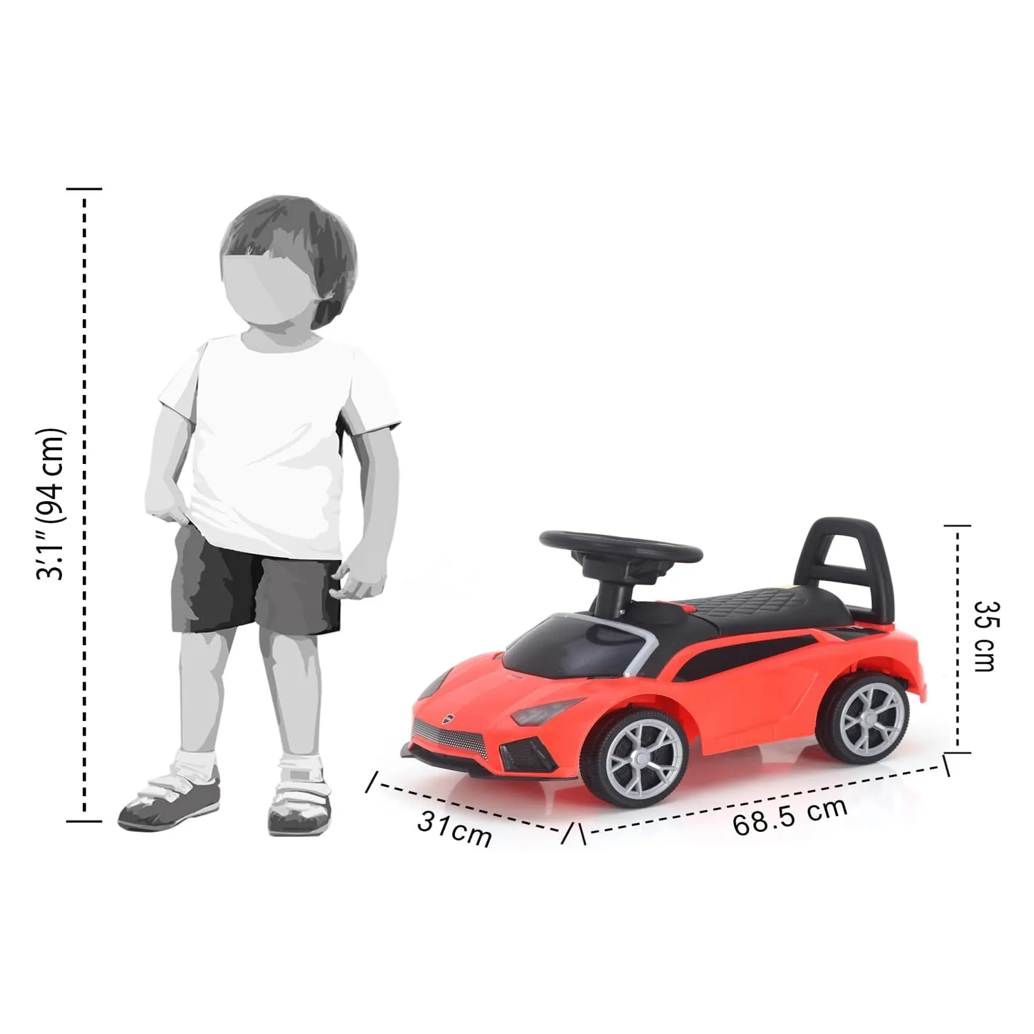 Play Nation Kid Car Shape Manual Push Ride On With Storage|Red