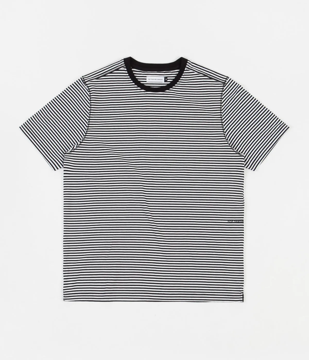 Pop Trading Company Striped Logo T-Shirt - Black / White