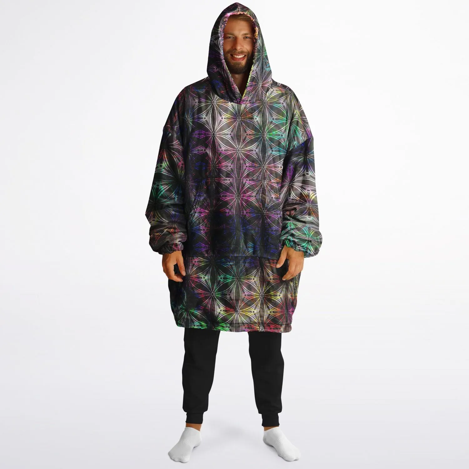 PSYCHEDELIC STARS AND FLOWERS Reversible Snug Hoodie - YANTRART