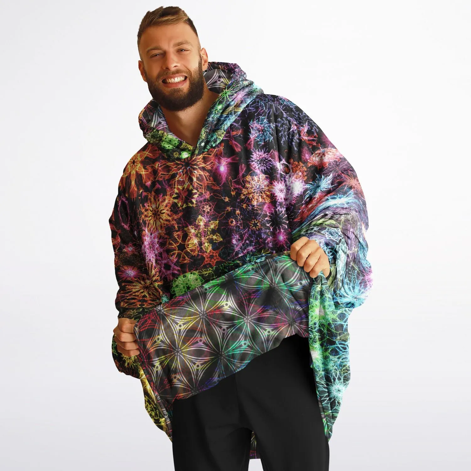 PSYCHEDELIC STARS AND FLOWERS Reversible Snug Hoodie - YANTRART